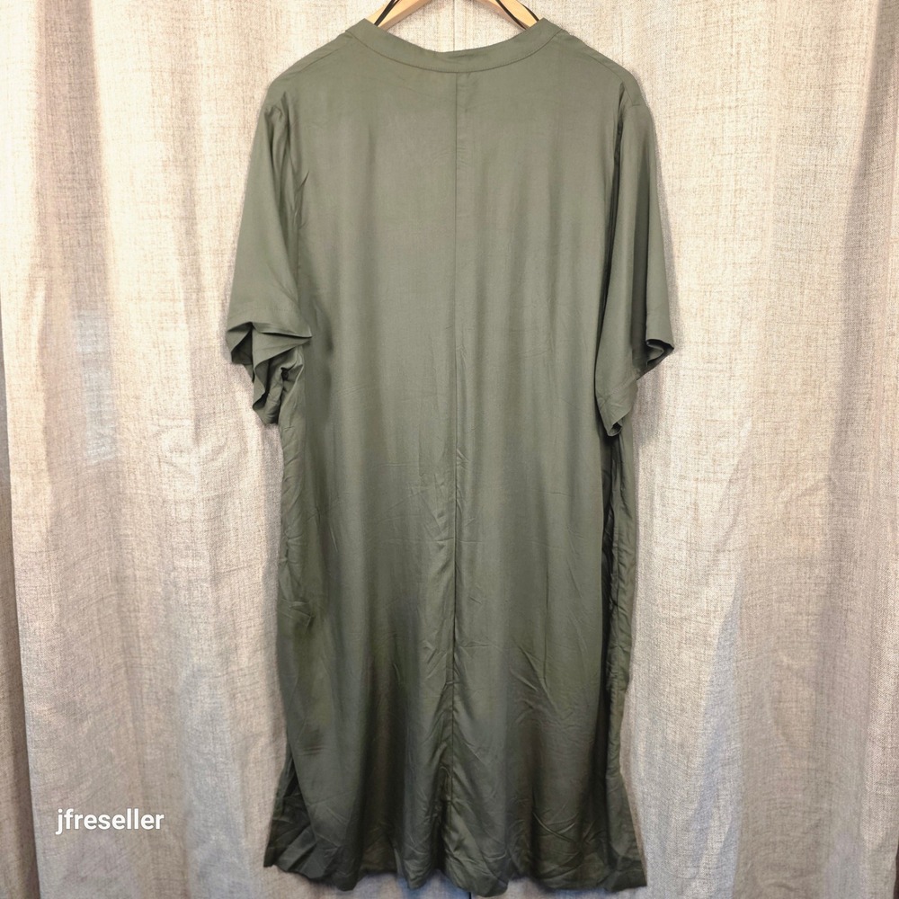 HM V-Neck Shift Dress Women's L Olive Green Short Sleeve Lightweight Flowy NWT - Picture 6 of 6